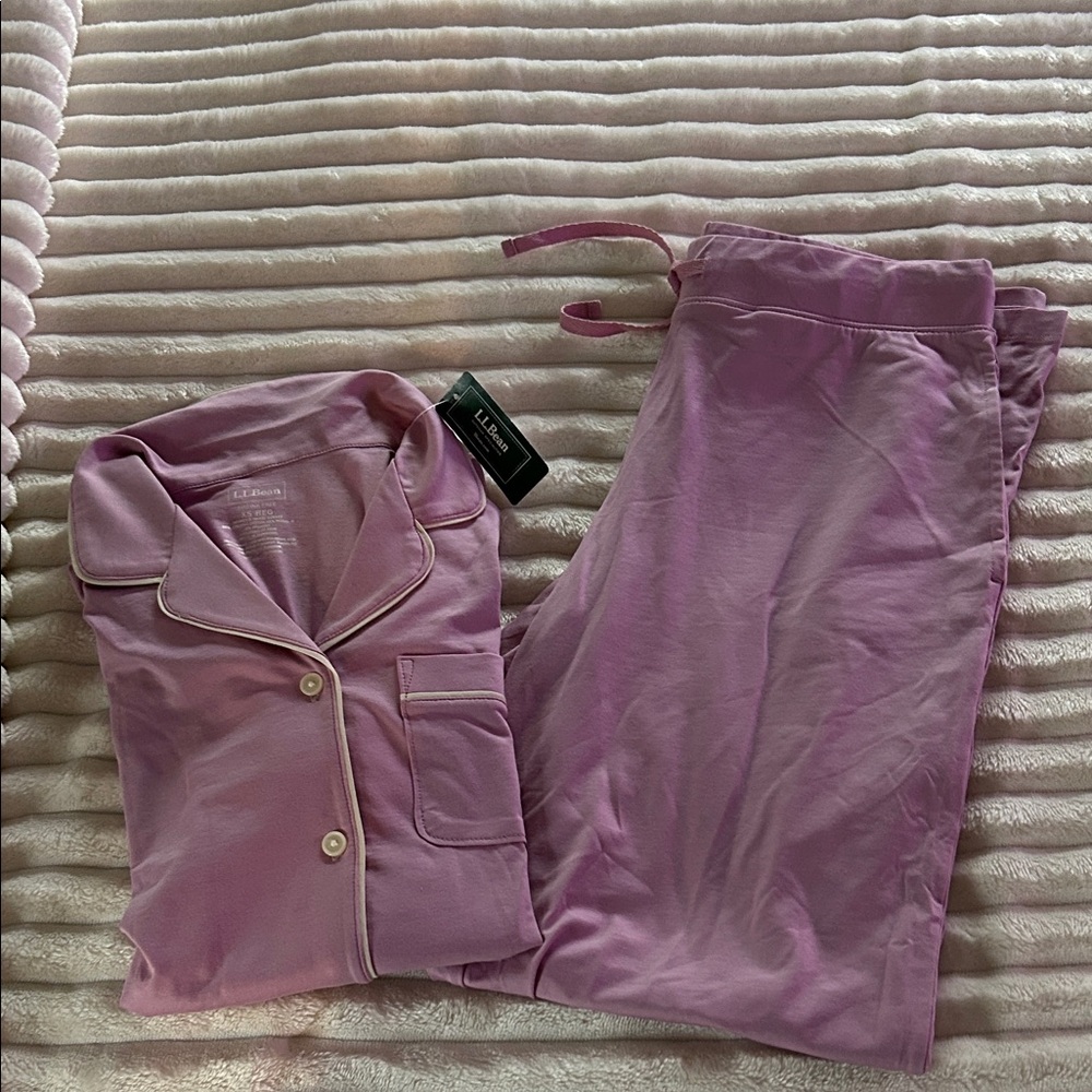 L.L. Bean Pink Pajama Set with Cream Piping